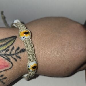 (4 For $30)      Hand Crafted Beige and Yellow Pottery Sunflower Floral Bracelet